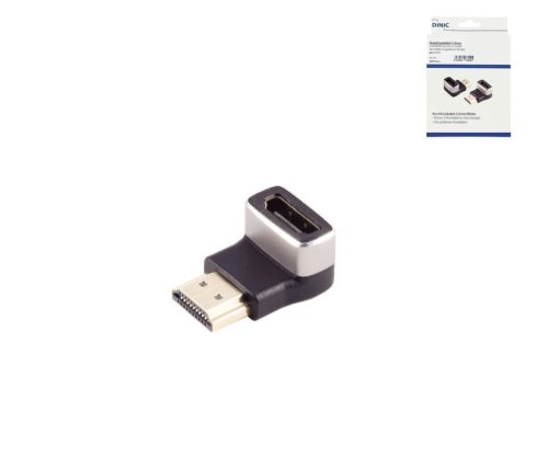 DINIC HDMI-A-adapter, 90° vinkel botten, 8K, metall HDMI-A-uttag till kontakt, 8K 60Hz / 4K 120Hz, DINIC-låda med Euro-hål